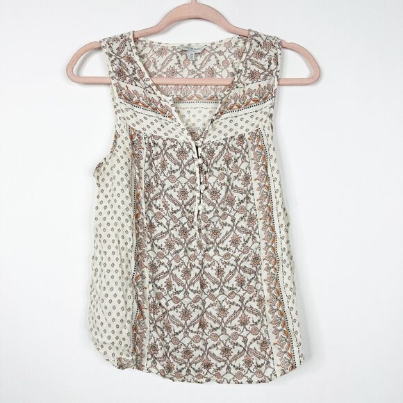 2/$24 Lucky Brand Lana Mixed Print Top Sleeveless Natural Multi Small #BAG9 - Picture 3 of 8